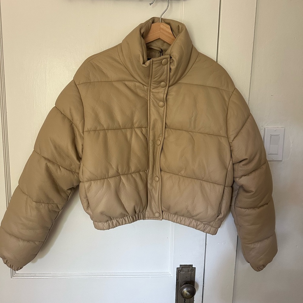 ZARA Faux Leather Puffer Jacket Size Small NWT